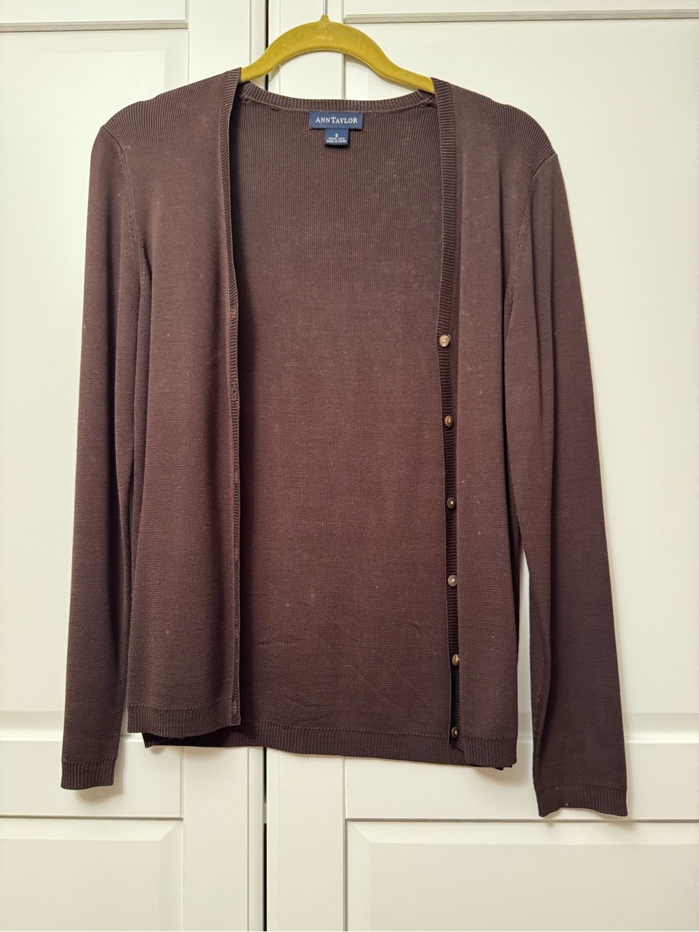 Ann Taylor woman’s Dark Brown Button-Front Cardigan Sweater